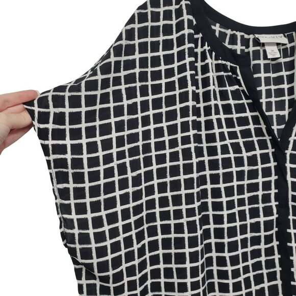 Ava & Viv Black and White Windowpane Short Sleeve Flowy Blouse Work Office 3X - Picture 7 of 8